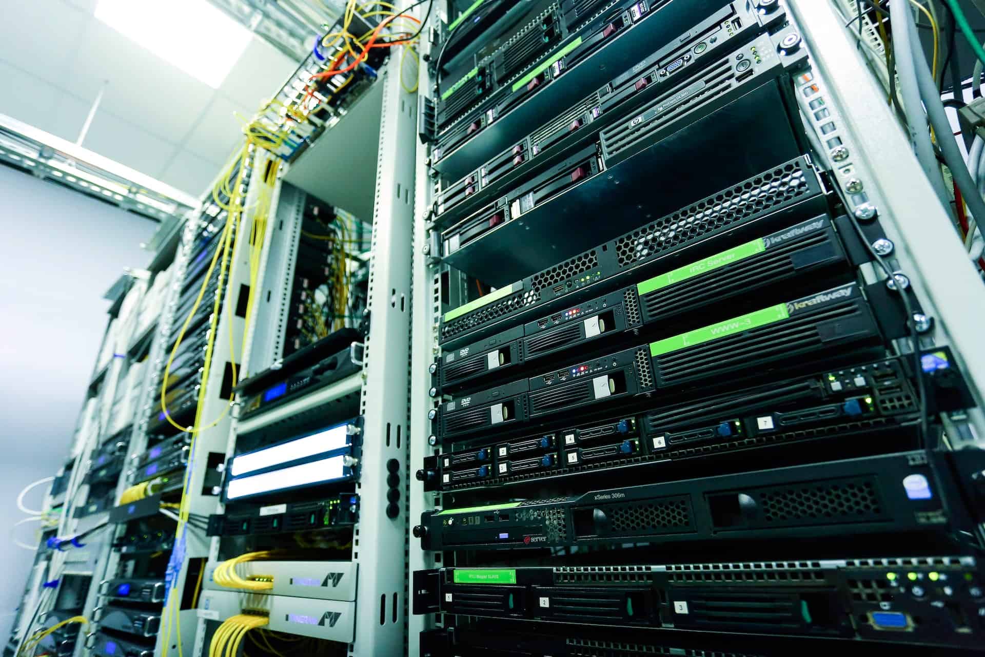 Racks full of servers and networking equipment