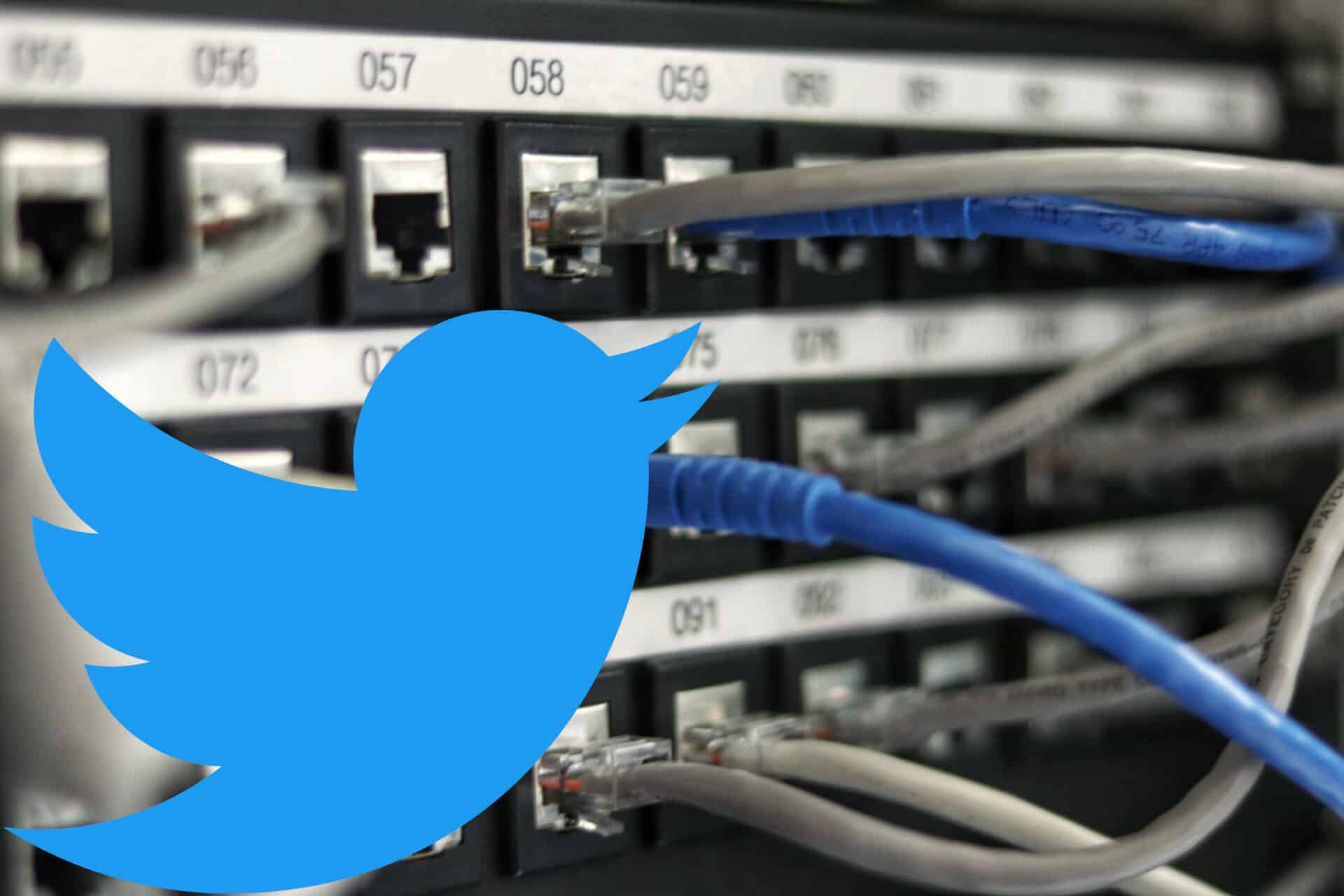 a patch panel with the Twitter logo over it.